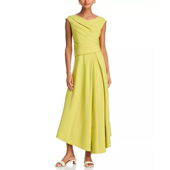 Lafayette 148 New Yok Silk Linen Drape Front Asymmetric Dress Green Size 8 NWT - Picture 1 of 15